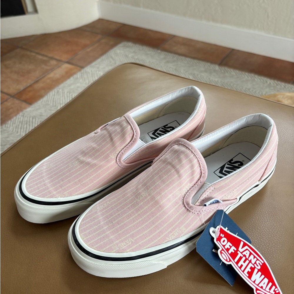 Vans Light Pink Striped Slip-On Shoes NEW